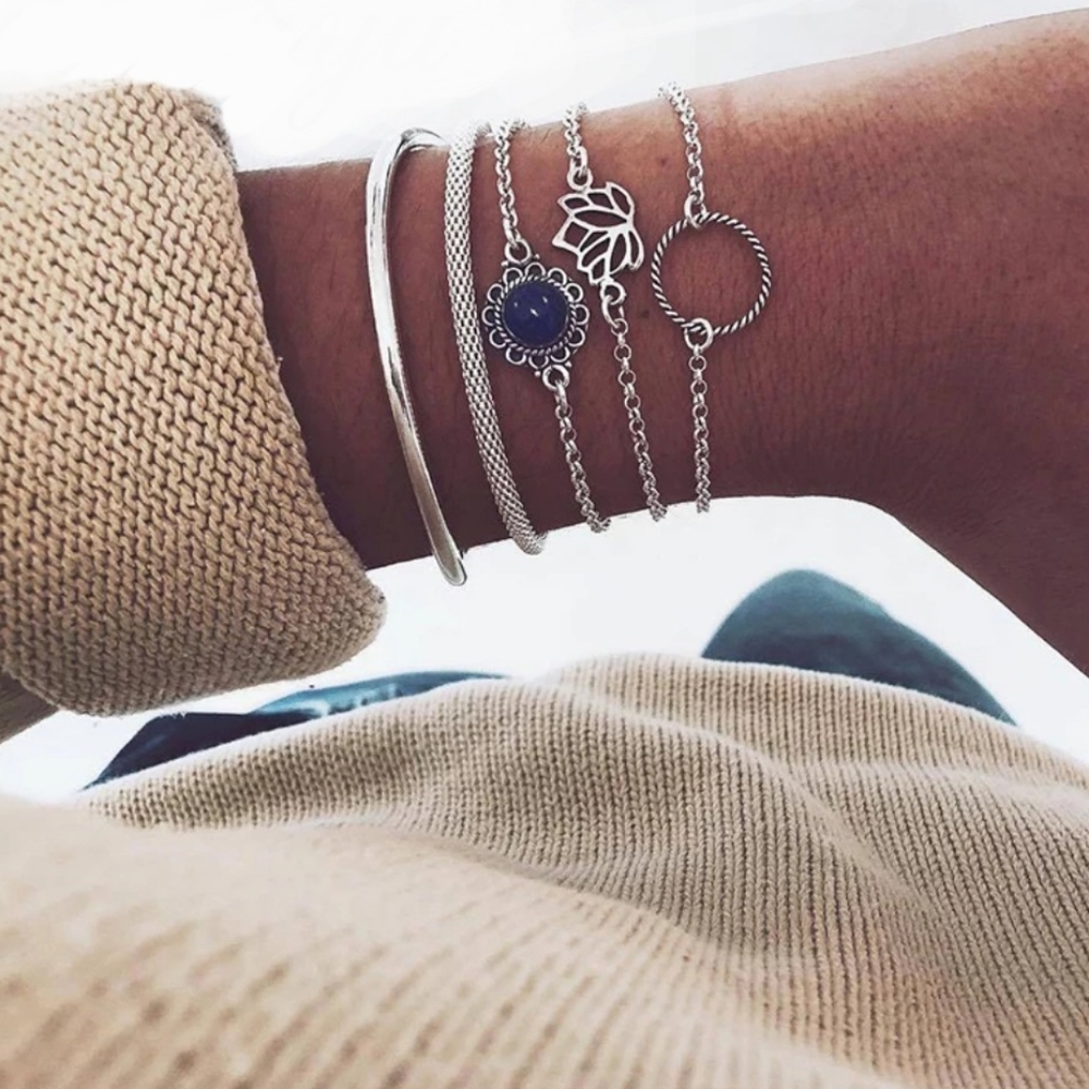 5 Piece Bracelet Set Lotus Flower